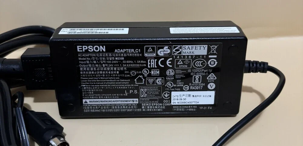 Epson M235B AC Adapter 24V 1.5A Power Supply Black